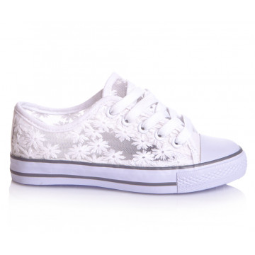 TENISÓWKI MATERIAŁOWE BIAŁE SZKOŁY WYGODNE CASUAL KORONKOWE